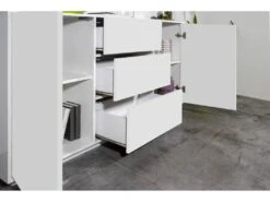 Placard Dmorac, Buffet De Cuisine Avec 2 Portes Et 3 Tiroirs, Buffet De Salon, 100% Made In Italy, Cm 160x41h86, Blanc Brillant -Mobilia Boutique buffet 22846669