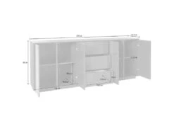 Placard Dnast, Buffet De Cuisine Avec 4 Portes Et 3 Tiroirs, Buffet De Salon, 100% Made In Italy, 220x41h86 Cm, Blanc Brillant Et Noyer -Mobilia Boutique buffet 22846737