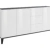 Placard Dlong, Buffet De Cuisine Avec 3 Portes Et 3 Tiroirs, Buffet De Salon, 100% Made In Italy, Cm 160x40h82, Blanc Brillant Et Ardoise