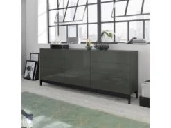 Placard Dchaji, Buffet De Cuisine Avec 1 Porte Et 6 Tiroirs, Buffet De Salon, Buffet De Cuisine, 100% Made In Italy, Cm 170x40h47, Anthracite Brillant -Mobilia Boutique buffet 22846961