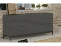 Placard Dchaji, Buffet De Cuisine Avec 1 Porte Et 6 Tiroirs, Buffet De Salon, Buffet De Cuisine, 100% Made In Italy, Cm 170x40h47, Anthracite Brillant -Mobilia Boutique buffet 22846965