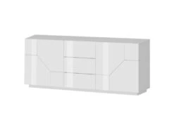 Placard Dmazz, Buffet De Cuisine Avec 4 Portes Et 3 Tiroirs, Buffet De Salon, 100% Made In Italy, Cm 220x43h86, Blanc Brillant