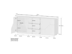 Placard Dmazz, Buffet De Cuisine Avec 4 Portes Et 3 Tiroirs, Buffet De Salon, 100% Made In Italy, Cm 220x43h86, Blanc Brillant -Mobilia Boutique buffet 22846981