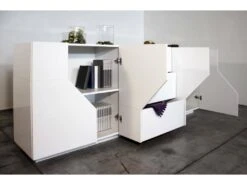 Placard Dmazz, Buffet De Cuisine Avec 4 Portes Et 3 Tiroirs, Buffet De Salon, 100% Made In Italy, Cm 220x43h86, Blanc Brillant -Mobilia Boutique buffet 22846983