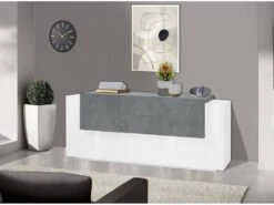 Placard Dbaian, Buffet De Cuisine Avec 5 Portes Et 2 Tiroirs, Buffet De Salon, Buffet De Cuisine, 100% Made In Italy, Cm 220x45h86, Blanc Brillant Et Ardoise -Mobilia Boutique buffet 22846999