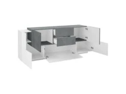 Placard Dbaian, Buffet De Cuisine Avec 5 Portes Et 2 Tiroirs, Buffet De Salon, Buffet De Cuisine, 100% Made In Italy, Cm 220x45h86, Blanc Brillant Et Ardoise -Mobilia Boutique buffet 22847003