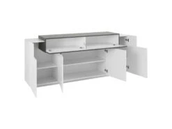 Placard Dgerl, Buffet De Cuisine à 4 Portes, Buffet De Salon, 100% Made In Italy, 200x45h86 Cm, Blanc Brillant Et Gris Frêne -Mobilia Boutique buffet 22847269