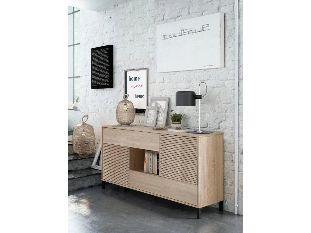 Buffet Haut Dndo, Buffet Moderne à 2 Portes, Buffet Du Salon, Meuble TV, Buffet Avec Pieds Pour Salon, 151x41h80 Cm, Chêne 4 Buffet Haut Dndo, Buffet Moderne à 2 Portes, Buffet Du Salon, Meuble TV, Buffet Avec Pieds Pour Salon, 151x41h80 Cm, Chêne – Image 2