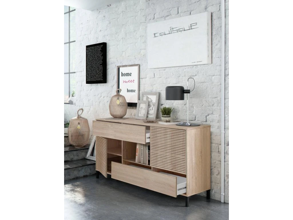 Buffet Haut Dndo, Buffet Moderne à 2 Portes, Buffet Du Salon, Meuble TV, Buffet Avec Pieds Pour Salon, 151x41h80 Cm, Chêne 5 Buffet Haut Dndo, Buffet Moderne à 2 Portes, Buffet Du Salon, Meuble TV, Buffet Avec Pieds Pour Salon, 151x41h80 Cm, Chêne – Image 3