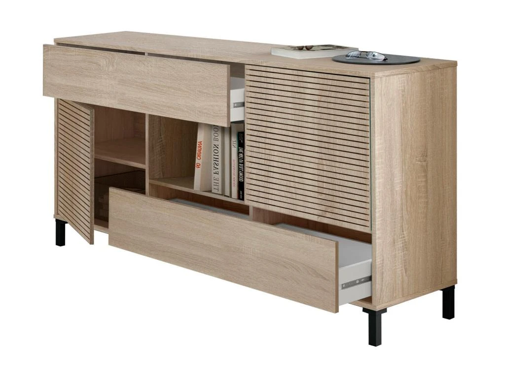 Buffet Haut Dndo, Buffet Moderne à 2 Portes, Buffet Du Salon, Meuble TV, Buffet Avec Pieds Pour Salon, 151x41h80 Cm, Chêne 7 Buffet Haut Dndo, Buffet Moderne à 2 Portes, Buffet Du Salon, Meuble TV, Buffet Avec Pieds Pour Salon, 151x41h80 Cm, Chêne – Image 5