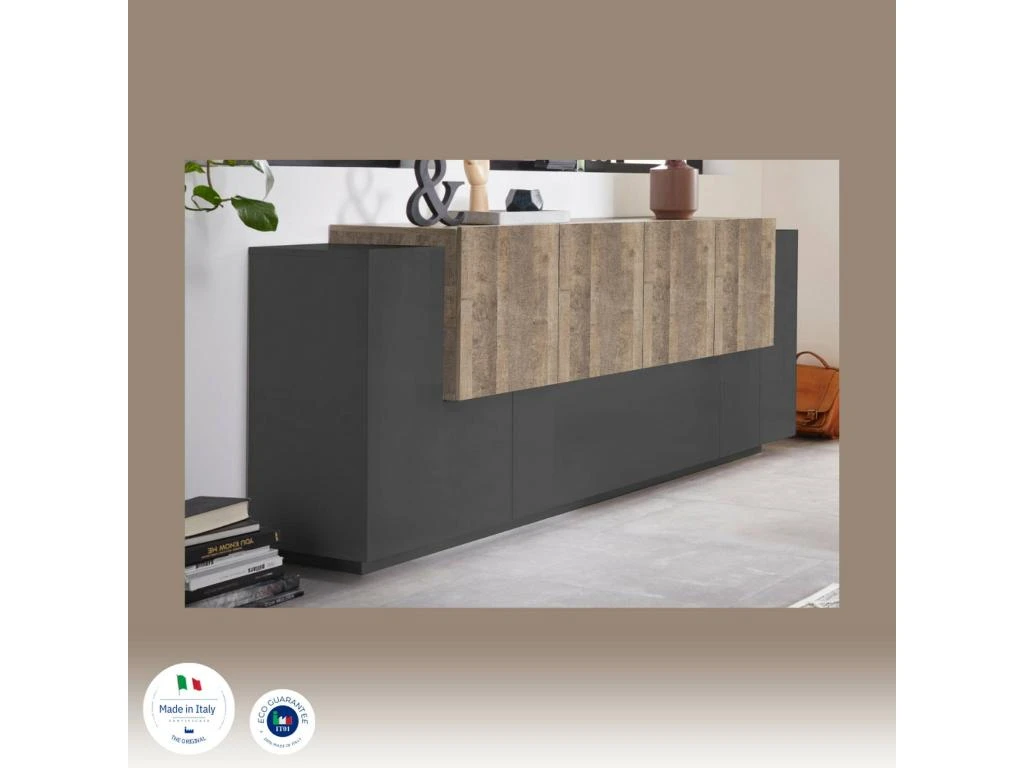Placard Ddionis, Buffet De Cuisine à 7 Portes, Buffet De Salon, Buffet De Cuisine, 100% Made In Italy, Cm 200x45h86, Anthracite Et Érable 6 Placard Ddionis, Buffet De Cuisine à 7 Portes, Buffet De Salon, Buffet De Cuisine, 100% Made In Italy, Cm 200x45h86, Anthracite Et Érable – Image 4