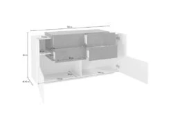 Placard Daas, Buffet De Cuisine Avec 2 Portes Et 4 Tiroirs, Buffet De Salon, Buffet De Cuisine, 100% Made In Italy, Cm 160x45h86, Blanc Brillant Et Ardoise -Mobilia Boutique buffet 22847795