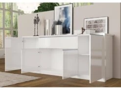Placard Deram, Buffet De Cuisine Avec 4 Portes Et 1 Tiroir, Buffet De Salon, 100% Made In Italy, Cm 210x45h85, Blanc Brillant -Mobilia Boutique buffet 22847805