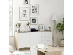 Buffet Haut Dbog, Buffet Moderne Avec 2 Portes Et 3 Tiroirs, Buffet Du Salon, Meuble TV, Buffet Pour Le Salon, 154x41h74 Cm, Chêne Et Blanc -Mobilia Boutique buffet 22847963