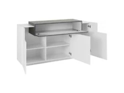 Placard Dmem, Buffet De Cuisine à 3 Portes, Buffet De Salon, 100% Made In Italy, 160x45h86 Cm, Blanc Brillant Et Érable -Mobilia Boutique buffet 22848137