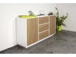 Placard Dmorac, Buffet De Cuisine Avec 2 Portes Et 3 Tiroirs, Buffet De Salon, 100% Made In Italy, 160x41h86 Cm, Blanc Brillant Et Noyer -Mobilia Boutique buffet 22848181