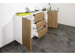 Placard Dmorac, Buffet De Cuisine Avec 2 Portes Et 3 Tiroirs, Buffet De Salon, 100% Made In Italy, 160x41h86 Cm, Blanc Brillant Et Noyer -Mobilia Boutique buffet 22848187