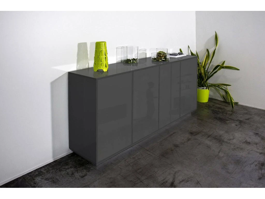 Placard Dnande, Buffet De Cuisine à 4 Portes, Buffet De Salon, 100% Made In Italy, Cm 180x41h86, Anthracite Brillant 4 Placard Dnande, Buffet De Cuisine à 4 Portes, Buffet De Salon, 100% Made In Italy, Cm 180x41h86, Anthracite Brillant – Image 2