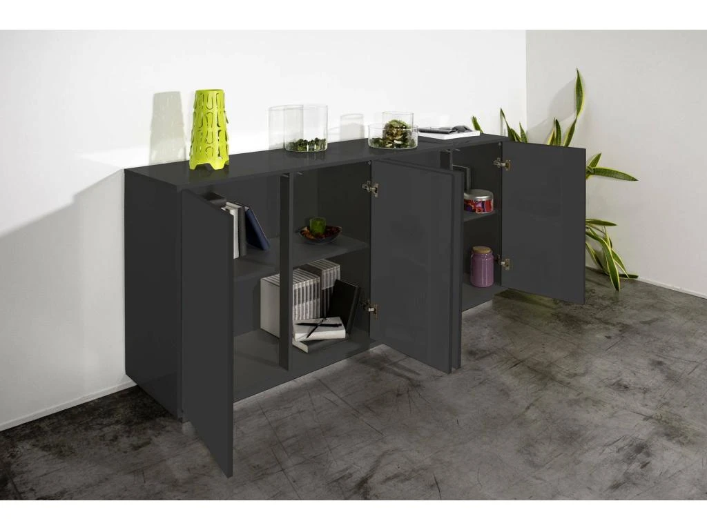 Placard Dnande, Buffet De Cuisine à 4 Portes, Buffet De Salon, 100% Made In Italy, Cm 180x41h86, Anthracite Brillant 7 Placard Dnande, Buffet De Cuisine à 4 Portes, Buffet De Salon, 100% Made In Italy, Cm 180x41h86, Anthracite Brillant – Image 5