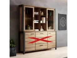 Huche Avec éclairage LED Collection BOWIE. 2 Portes Et 6 Niches Centrales. Couleur Chêne Et Noir. -Mobilia Boutique buffet 22859561