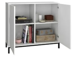 Buffet Blanc 2 Portes 4 Niches Pieds Métal Noirs Square -Mobilia Boutique buffet 22969949