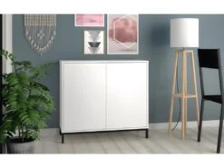 Buffet Blanc 2 Portes 4 Niches Pieds Métal Noirs Square -Mobilia Boutique buffet 22969951