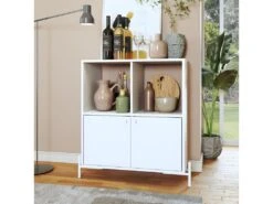 Buffet Armoirette 2 Portes 4 Niches Blanc L 75 Cm Sur PIeds Métal Ronds -Mobilia Boutique buffet 22970239