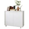 Buffet Armoirette 2 Portes 4 Niches Blanc L 90 Cm Sur Roulettes -Mobilia Boutique buffet 22970245