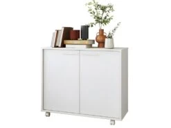 Buffet Armoirette 2 Portes 4 Niches Blanc L 90 Cm Sur Roulettes