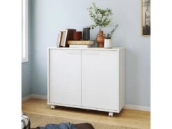Buffet Armoirette 2 Portes 4 Niches Blanc L 90 Cm Sur Roulettes -Mobilia Boutique buffet 22970249