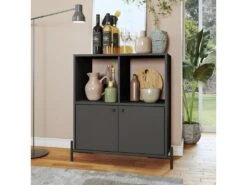 Buffet Armoirette 2 Portes 4 Niches Noir L 75 Cm Sur PIeds Métal Ronds -Mobilia Boutique buffet 22970269