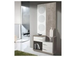 Meuble D'entrée Blanc/Chêne Clair + Miroirs - LUNA