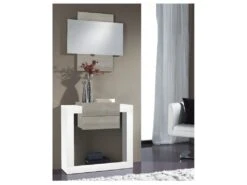 Meuble D'entrée Bois Blanc/Chêne Clair + Miroir - NEEMA