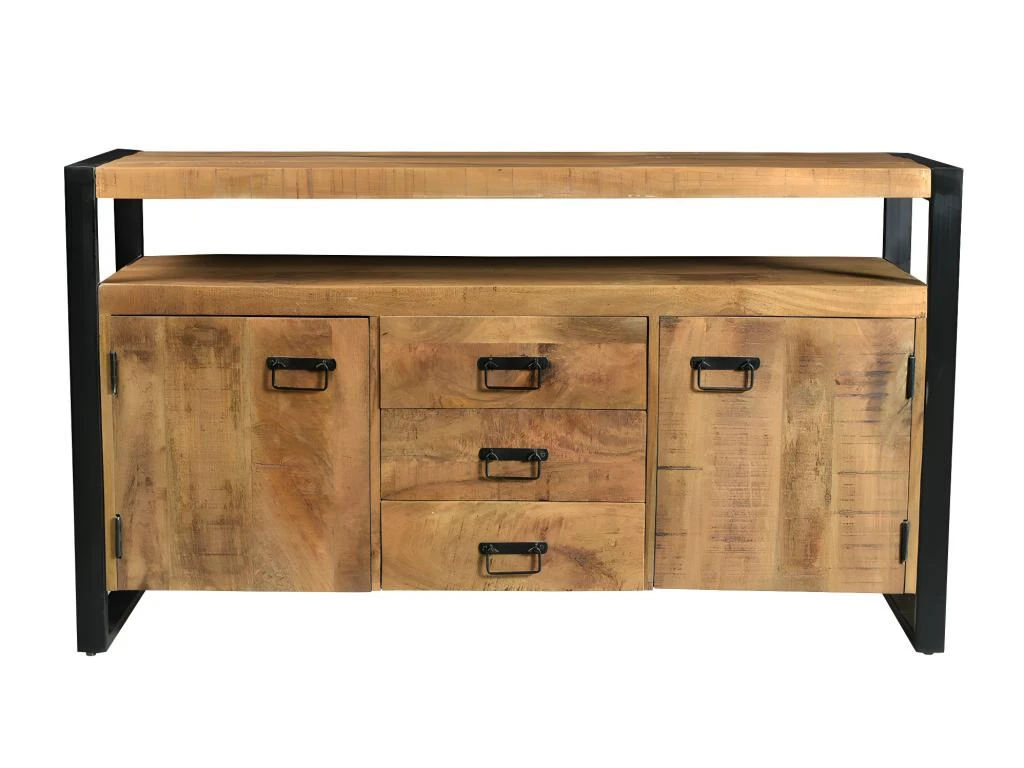 Buffet HARLEM - 2 Portes & 3 Tiroirs - Bois De Manguier & Métal 7 Buffet HARLEM - 2 Portes & 3 Tiroirs - Bois De Manguier & Métal – Image 5
