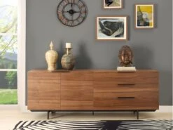 Buffet TAYRON 200cm - 2 Portes & 3 Tiroirs - MDF & Pieds Métal - Coloris Noyer -Mobilia Boutique buffet 329501