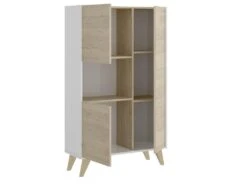 Buffet Haut KOLYMA - 3 Portes & 1 Niche - Coloris : Chêne & Blanc -Mobilia Boutique buffet 370095