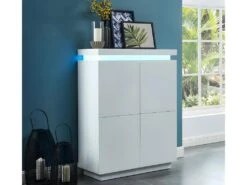 Buffet Haut EMERSON II - 4 Portes - MDF Laqué Blanc - LEDs -Mobilia Boutique buffet 380319