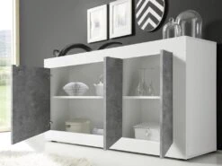 Buffet COMETE - 3 Portes - Blanc Laqué Et Béton -Mobilia Boutique buffet 381573
