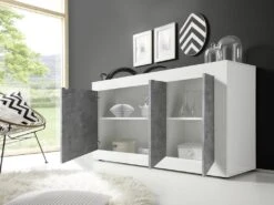 Buffet COMETE - 3 Portes - Blanc Laqué Et Béton -Mobilia Boutique buffet 381577