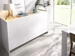 Buffet CHERIFA - 3 Portes - Coloris : Blanc & Chêne -Mobilia Boutique buffet 382259