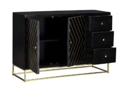 Buffet Art Déco PRISMIN - 3 Tiroirs & 2 Portes - Bois De Manguier Et Métal - Noir Et Doré -Mobilia Boutique buffet 387483