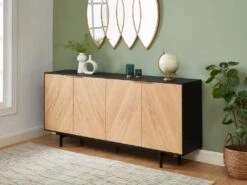 Buffet - 4 Portes - MDF Et Métal - Coloris : Naturel Clair Et Noir - LOBNA