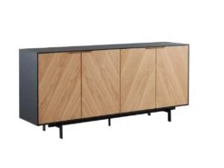 Buffet - 4 Portes - MDF Et Métal - Coloris : Naturel Clair Et Noir - LOBNA -Mobilia Boutique buffet 4004843