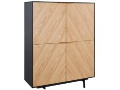Buffet Haut Avec 4 Portes En MDF Et Métal - Coloris : Naturel Clair Et Noir - LOBNA 12 Buffet Haut Avec 4 Portes En MDF Et Métal - Coloris : Naturel Clair Et Noir - LOBNA -Mobilia Boutique buffet 4005109