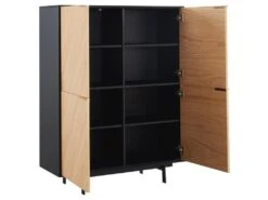 Buffet Haut Avec 4 Portes En MDF Et Métal - Coloris : Naturel Clair Et Noir - LOBNA 14 Buffet Haut Avec 4 Portes En MDF Et Métal - Coloris : Naturel Clair Et Noir - LOBNA -Mobilia Boutique buffet 4005111