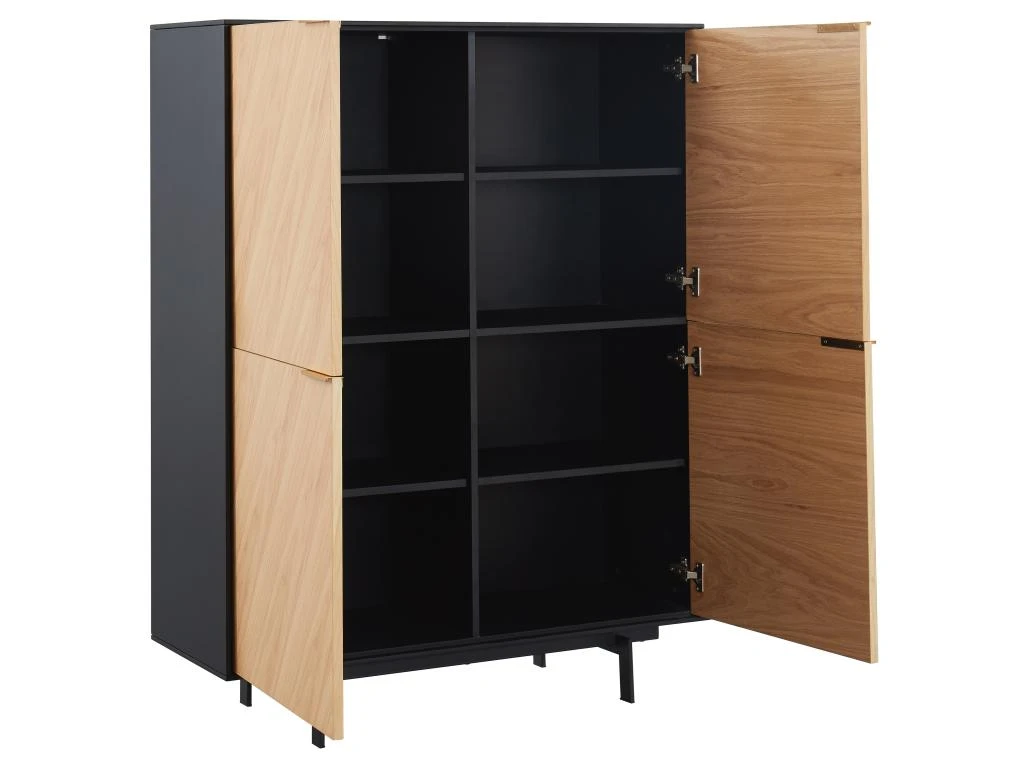 Buffet Haut Avec 4 Portes En MDF Et Métal - Coloris : Naturel Clair Et Noir - LOBNA 7 Buffet Haut Avec 4 Portes En MDF Et Métal - Coloris : Naturel Clair Et Noir - LOBNA – Image 5