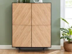 Buffet Haut Avec 4 Portes En MDF Et Métal - Coloris : Naturel Clair Et Noir - LOBNA 11 Buffet Haut Avec 4 Portes En MDF Et Métal - Coloris : Naturel Clair Et Noir - LOBNA -Mobilia Boutique buffet 4005117