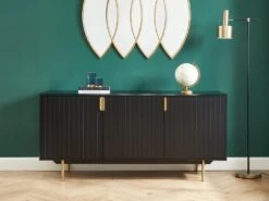 Buffet - 3 Portes - MDF Et Métal - Coloris : Noir Et Doré - LIKANA -Mobilia Boutique buffet 4157641