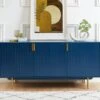 Buffet - 3 Portes - MDF Et Métal - Coloris : Bleu Et Doré - LIKANA -Mobilia Boutique buffet 4158205
