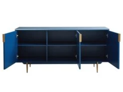 Buffet - 3 Portes - MDF Et Métal - Coloris : Bleu Et Doré - LIKANA -Mobilia Boutique buffet 4158209